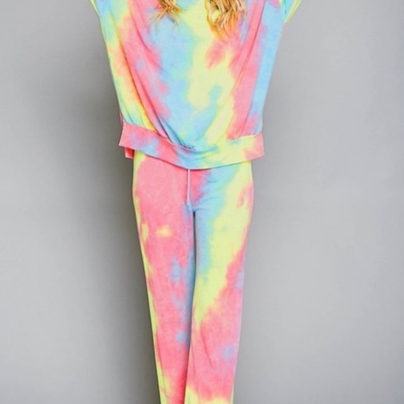 NWT!Sale🔥Tie Dye Bright Neon joggers Drawstring - Picture 7 of 7